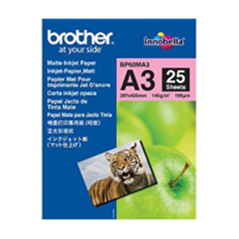Brother BP60MA3 Inkjet Paper papier voor inkjetprinter A3 (297x420 mm) Mat 25 vel Wit