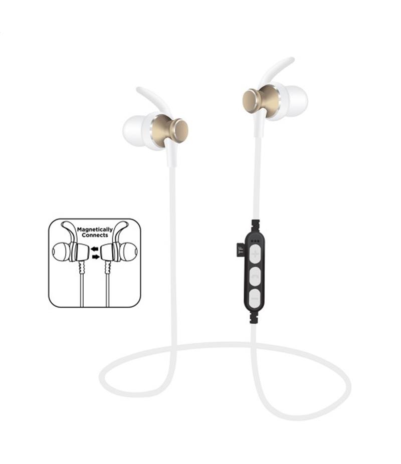 Platinet In-Ear Earphones Bluetooth V4 2 microSD MIC - model 1062 met oorclip - Goud