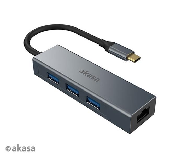 Akasa USB Type-C 4-In-1 Hub with Ethernet 1 x rj45 3 x USB-A USB3 *USBCM *RJ45F *USBAF
