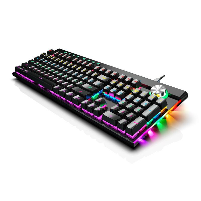 Varr mechanical keyboard met polssteun - NEON - 104 keys anti-ghosting 8x multi-media analoge volume knop JIXIAN blue switches 6 color LED 12 lighting