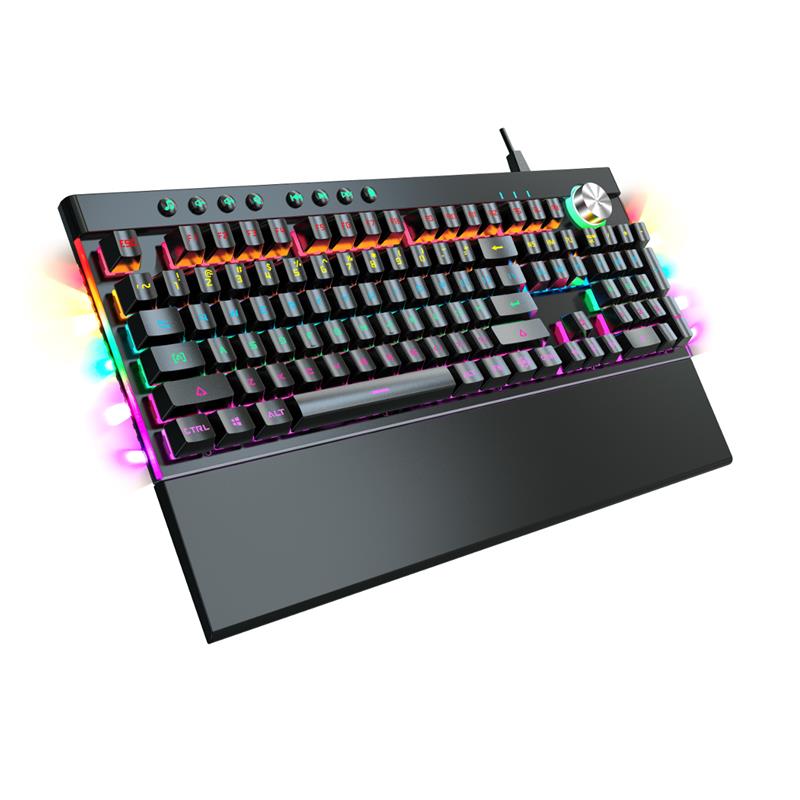 Varr mechanical keyboard met polssteun - NEON - 104 keys anti-ghosting 8x multi-media analoge volume knop JIXIAN blue switches 6 color LED 12 lighting