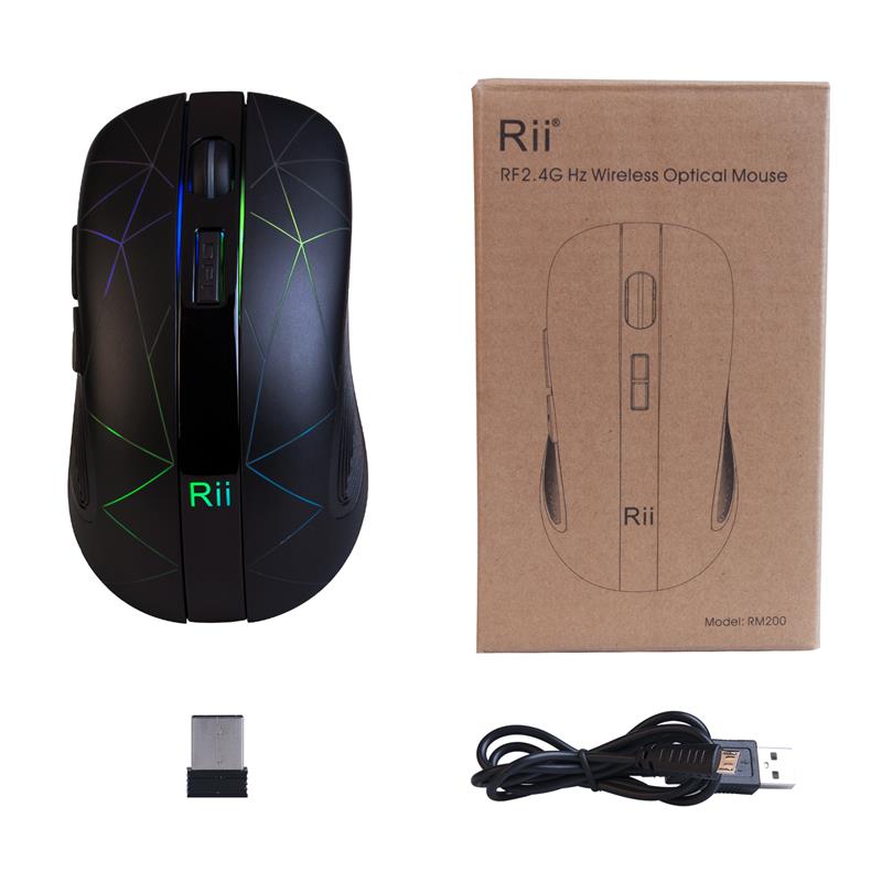 Rii Wireless Mouse Black LED nano receiver 5 button switchable: 800 1200 1600 dpi