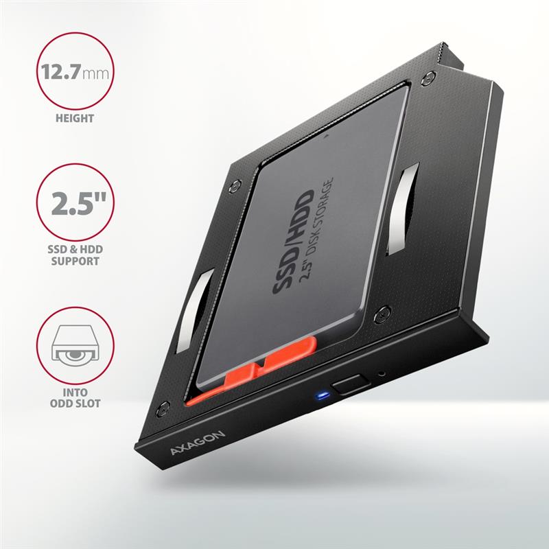 AXAGON 2 5 SSD HDD caddy into DVD slot 12 7 mm LED ALU
