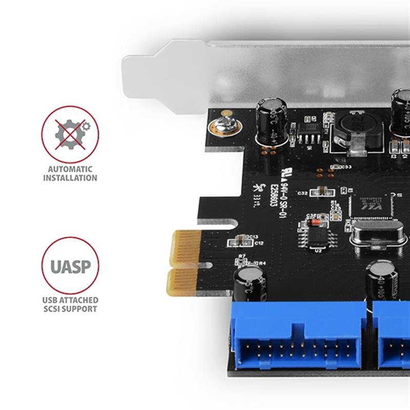 AXAGON PCIe Adapter 4x int USB3 0 19pin UASP VIA LP *PCIEM