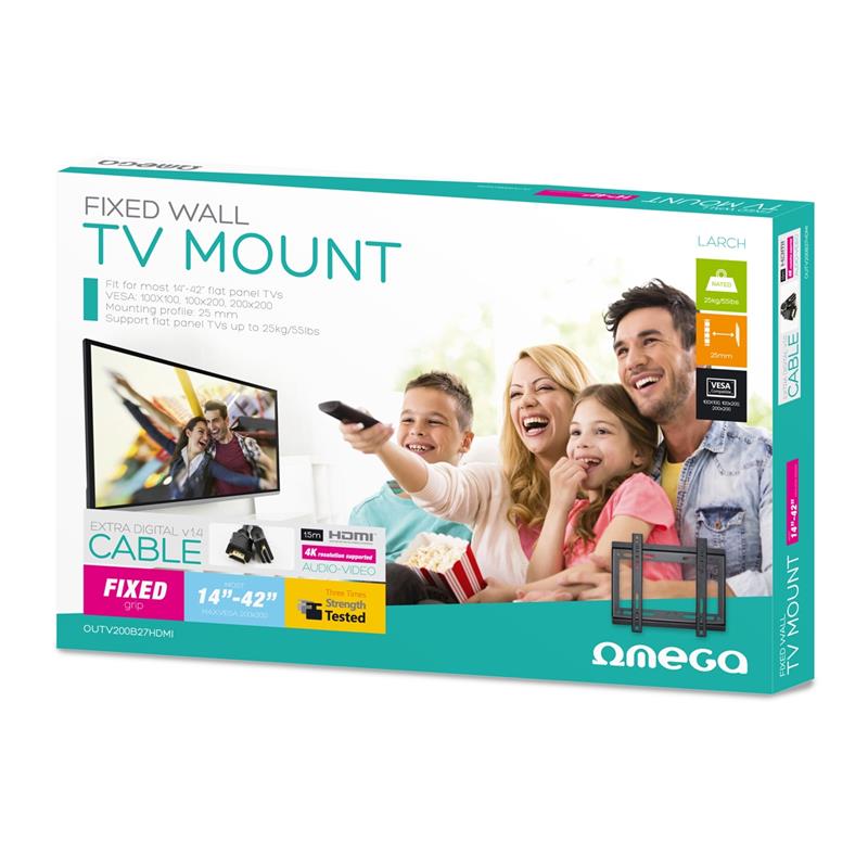 OMEGA TV mount max VESA 200 - 14-42 inch - fixed met 1 5 mm 4K HDMI kabel - bundel