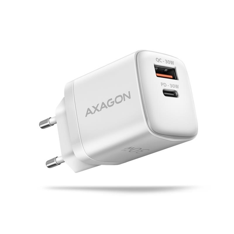 AXAGON Sil Wall charger 30W 2x port USB-A USB-C PD3 0 PPS QC4 AFC Apple