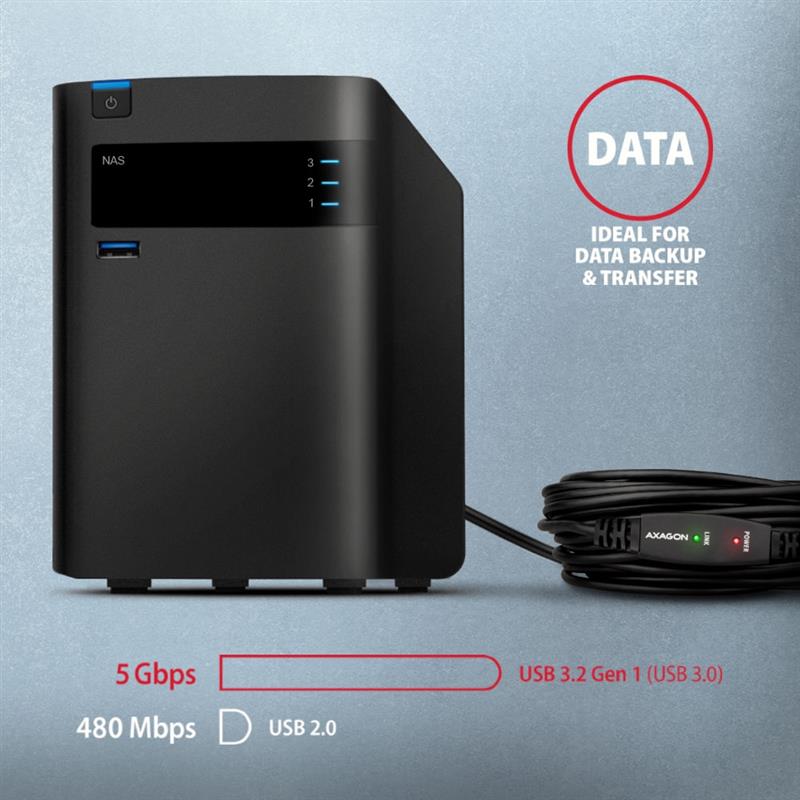 AXAGON USB 3 2 Gen 1 A-M -> A-F active extension repeater cable 5m