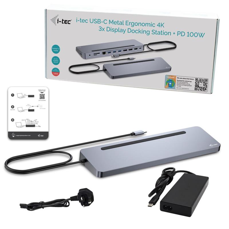 i-tec C31FLAT2PDPRO laptop dock & poortreplicator Bedraad USB 3.2 Gen 1 (3.1 Gen 1) Type-C Zilver