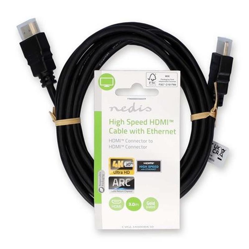 Nedis CVGL34000BK30 HDMI kabel 3 m HDMI Type A (Standaard) Zwart
