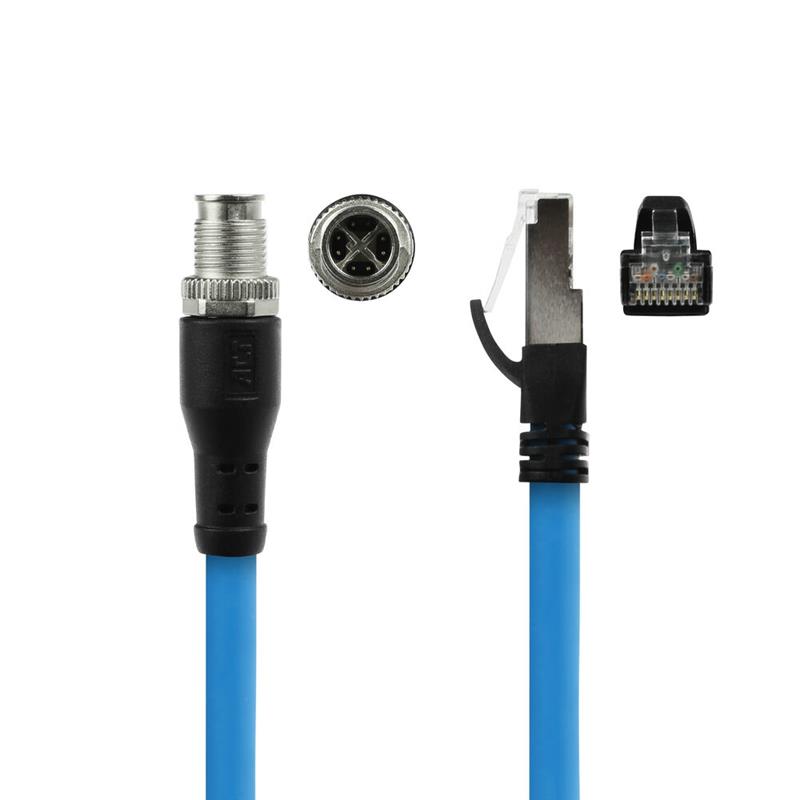 ACT Industrial 10,00 meter Sensor kabel M12X 8-polig male chassis naar RJ45, Superflex SF/UTP TPE kabel, afgeschermd