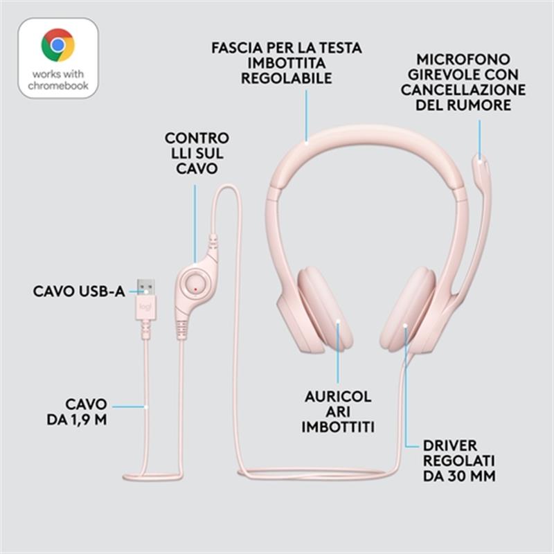 Logitech H390 Headset Bedraad Hoofdband Kantoor/callcenter USB Type-A Roze