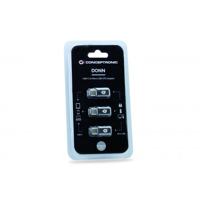 Conceptronic DONN05G tussenstuk voor kabels USB 2.0 Type-C USB 2.0 Micro Zwart