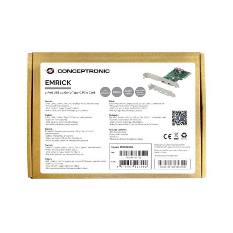 Conceptronic EMRICK08G interfacekaart/-adapter Intern USB 3.2 Gen 2 (3.1 Gen 2)