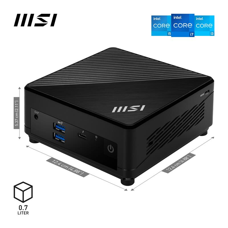 MSI Cubi 5 12M COMPACT PC I5-1235U BLK 0.66L sized PC Zwart Intel SoC 4,4 GHz