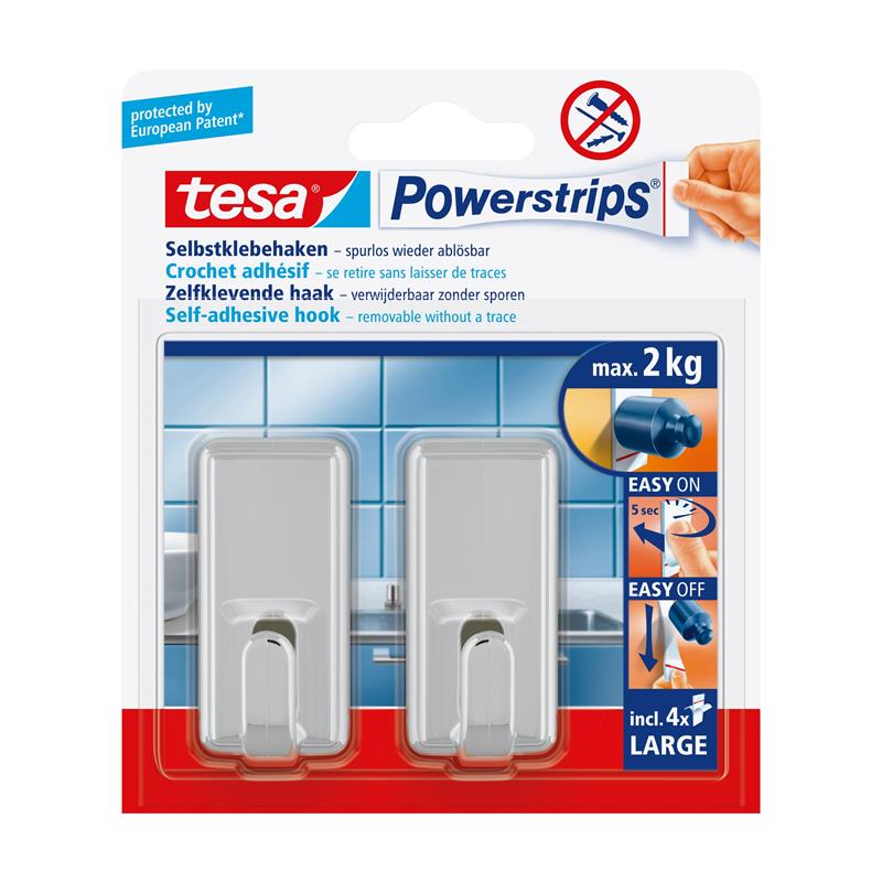 tesa Powerstrips hook large classic 2-pack chrome