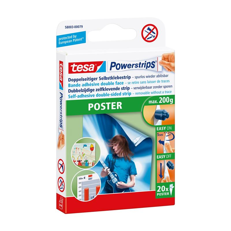 tesa Powerstrips poster tape 20-pack for objects up to 200 grams in weight