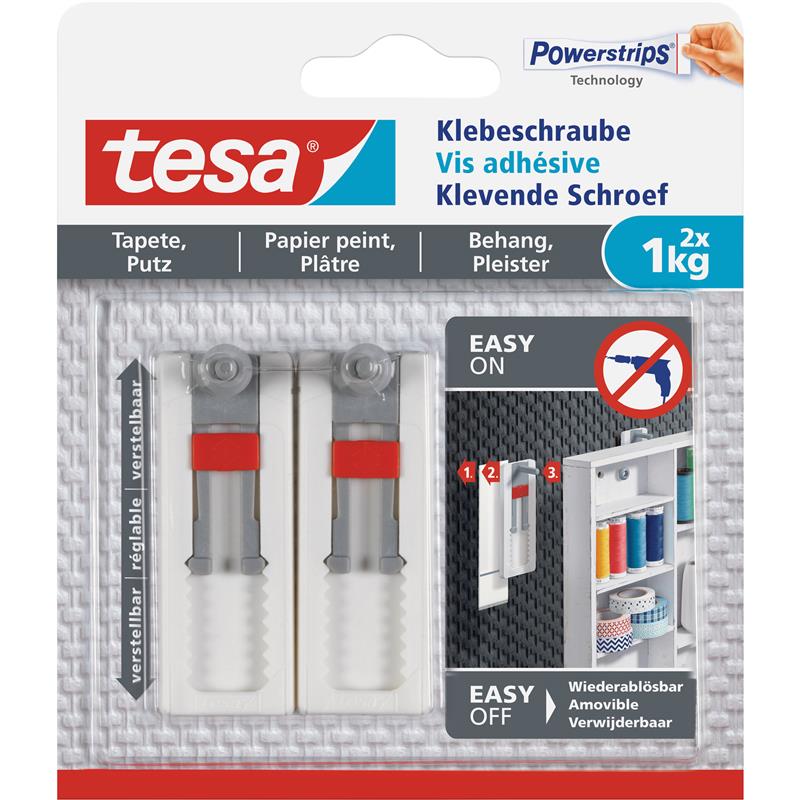 tesa adhesive screw 2pcs for wallpaper and plaster up to 1kg per screw adjustable white