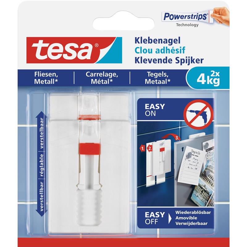 tesa adhesive nail 2pcs for tiles and metal up to 4kg per nail adjustable white