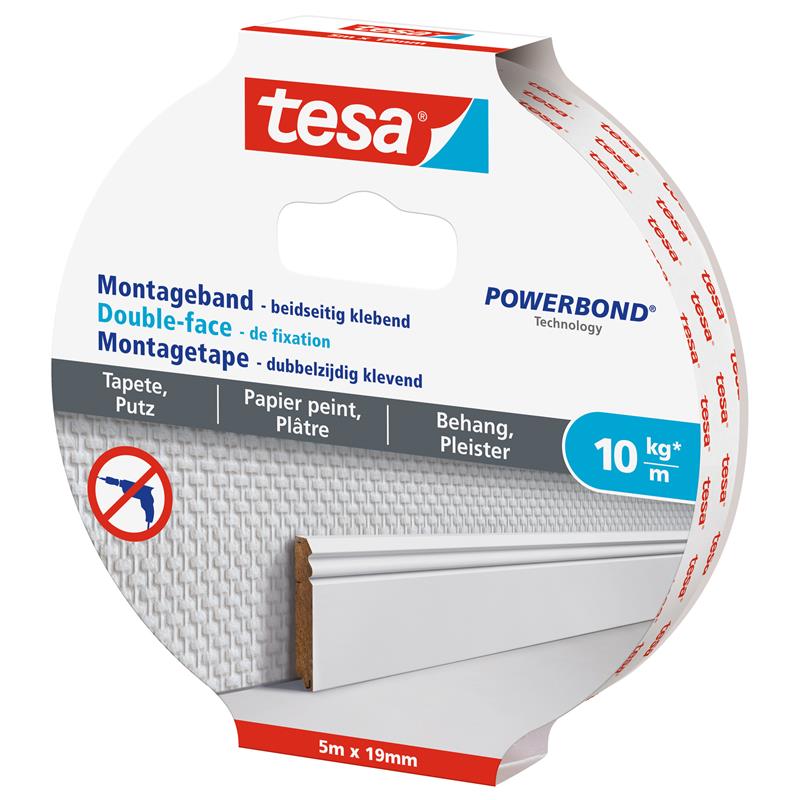 tesa assembly line 5m x 19mm for wallpaper and plaster up to 10kg m white