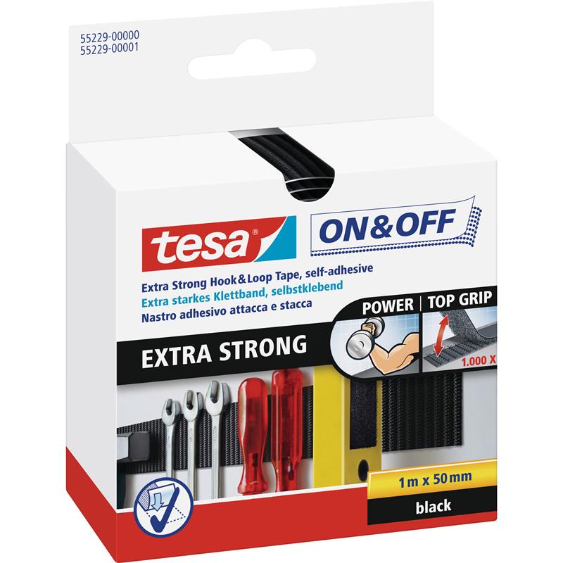 tesa On- Off- hook-and-loop extra strong 1m x 50mm black
