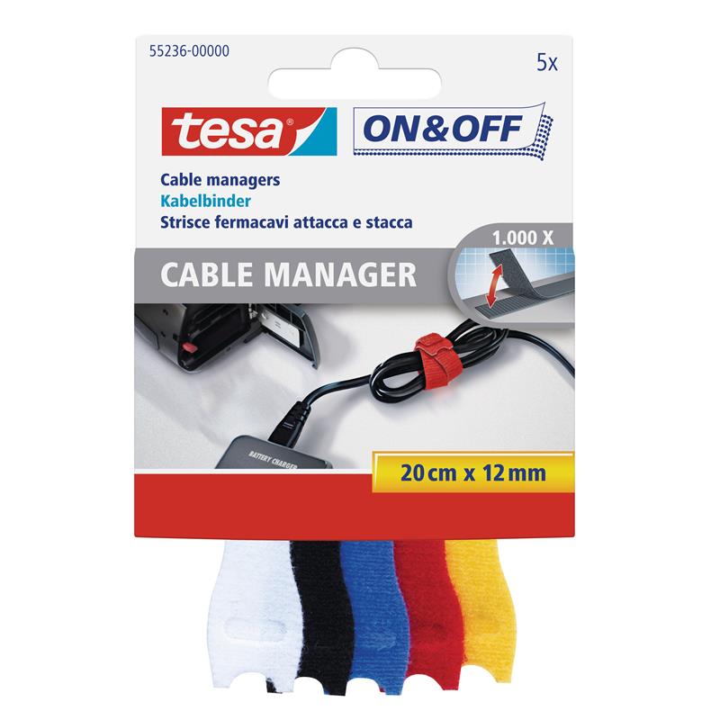 tesa On Off Bundling Cable Manager 5 pieces 20cm x 12mm colorful
