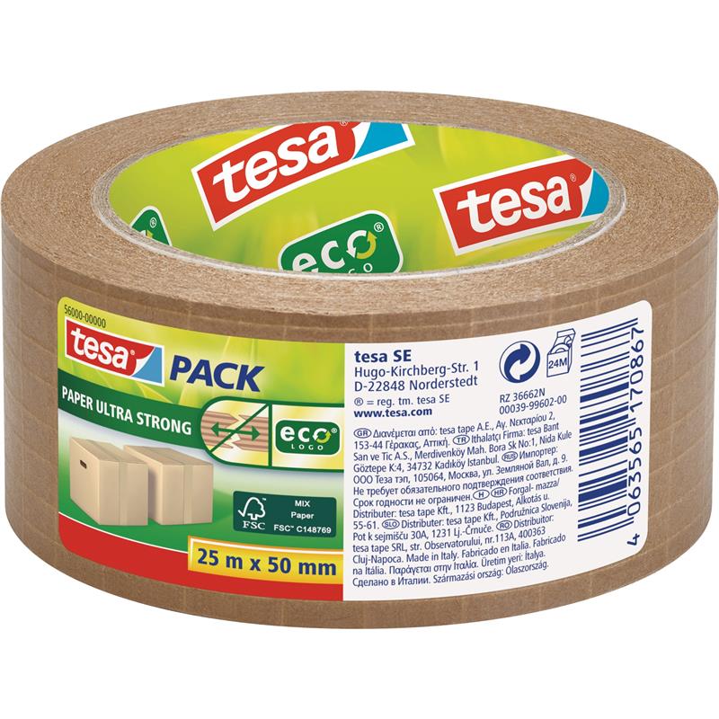 tesapack adhesive tape paper ultra strong 50mm brown thread-reinforced 25m