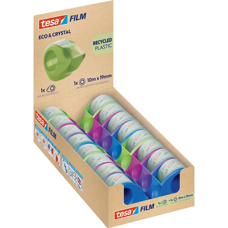 tesafilm Eco Crystal 10m x 19mm 16 rolls with mini dispenser in counter display