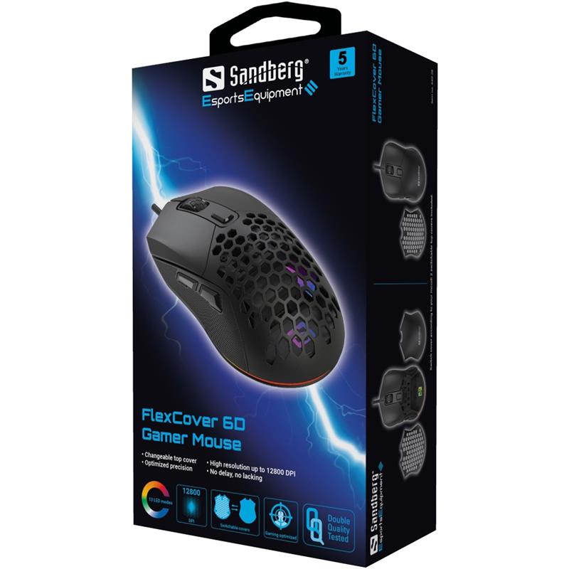 Sandberg FlexCover 6D Gamer Mouse muis Ambidextrous USB Type-A 12800 DPI