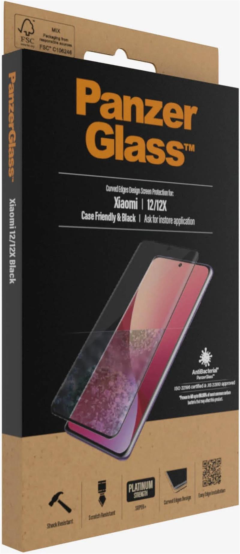 PanzerGlass Xiaomi 12 12x - Black Case Friendly - Anti-Bacterial - SUPER Glass