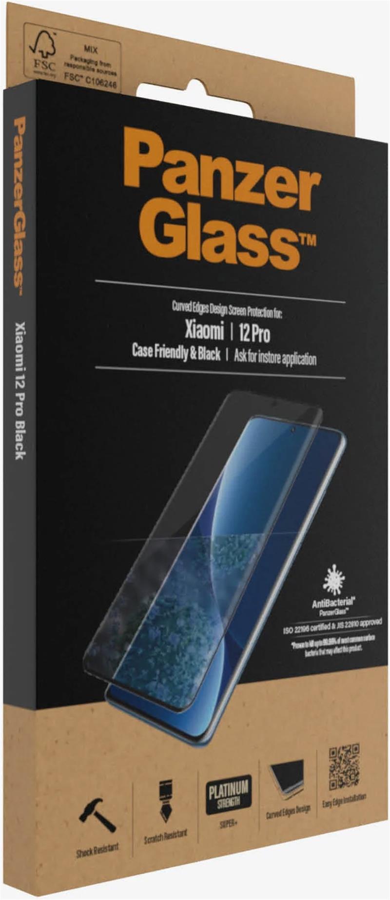 PanzerGlass Xiaomi 12 Pro - Black Case Friendly - Anti-Bacterial - SUPER Glass