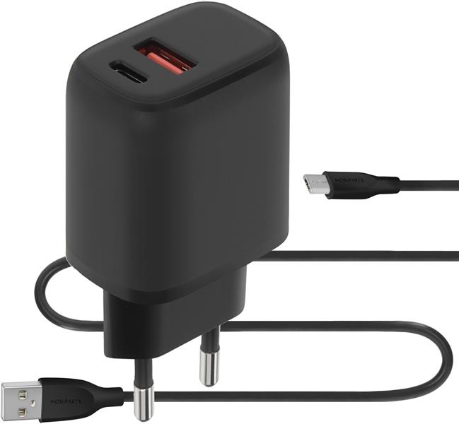 Mobiparts Wall Charger Dual USB-C USB-A with Micro USB Cable Black