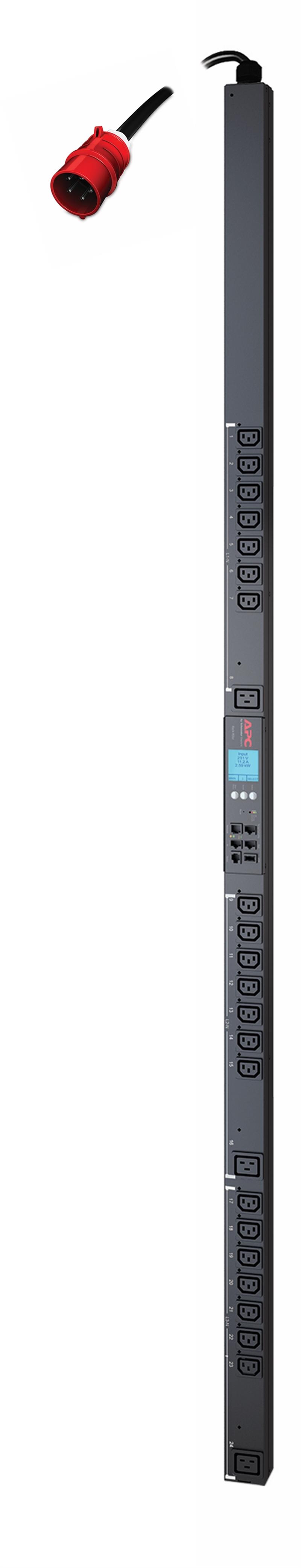 APC Rack PDU, Metered-by-Outlet with Switching, ZeroU, 400V, (21x) C13 & (3x) C19, IEC 309 16A 3Fase stekker