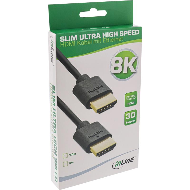 InLine Slim Ultra High Speed HDMI Cable M M 8K4K gold plated black 1 5m