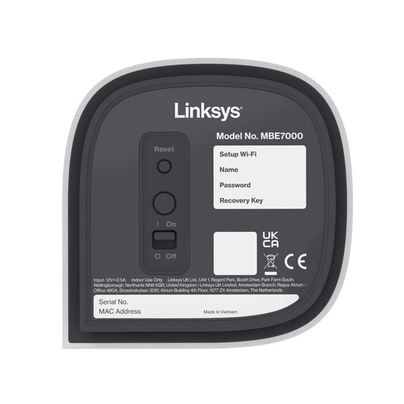 Linksys Velop Pro 7 Tri-band (2,4 GHz / 5 GHz / 6 GHz) Wi-Fi 7 (802.11be) Wit 5 Intern