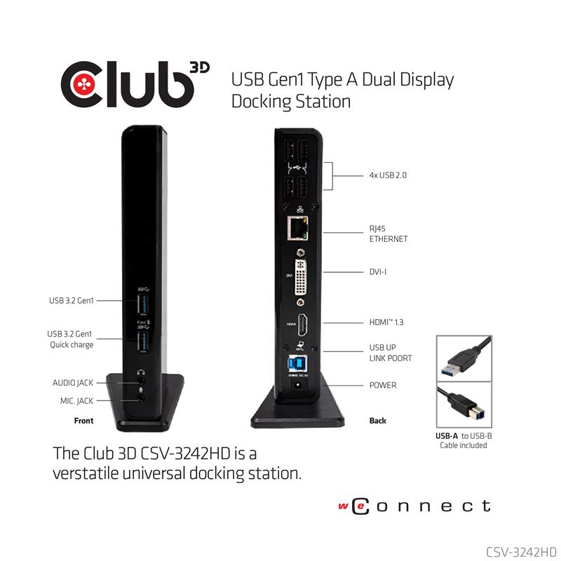 CLUB3D SenseVision USB3.0 Dual Display Docking Station