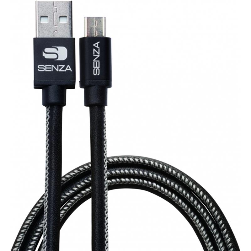 Senza Premium Leather Charge Sync Cable Micro USB 1 5m Black