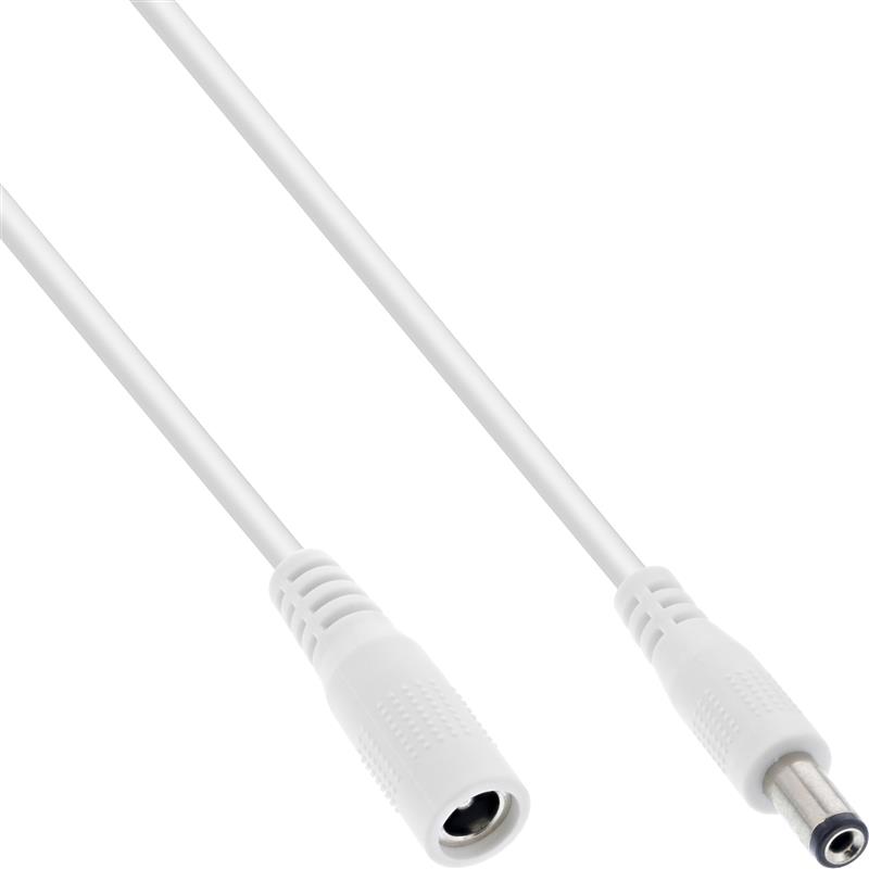 InLine DC extension cable DC plug male female 5 5x2 1mm AWG 18 white 0 5m