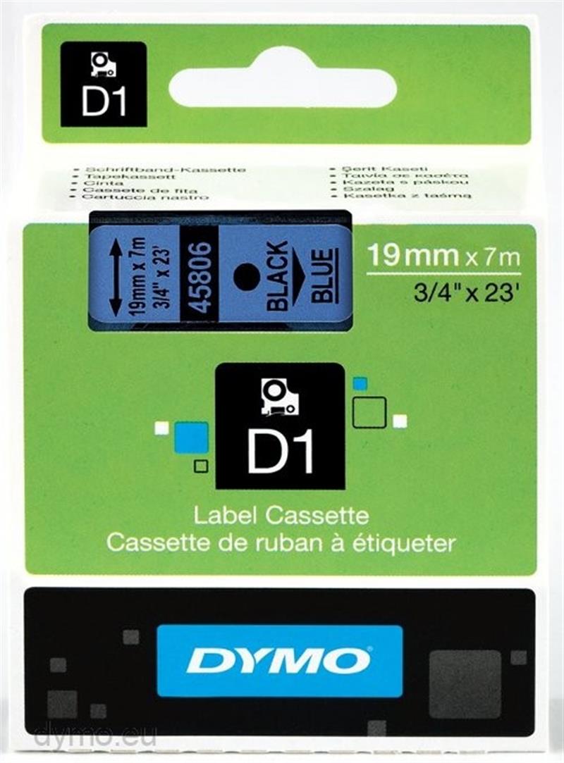 DYMO D1 -Standard Labels - Black on Blue - 19mm x 7m