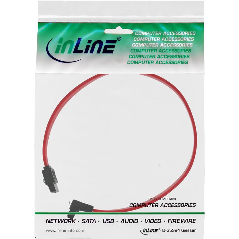 InLine SATA kabel met vergrendeling één zijde 90° haaks 0 3m
