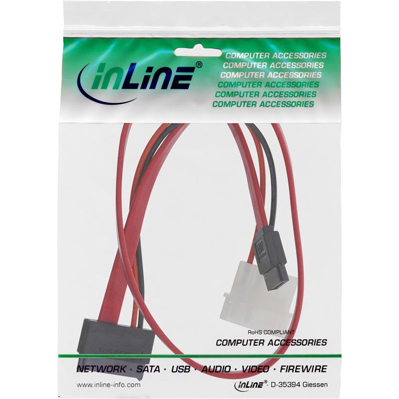 InLine Slimline SATA Cable 150 300 600 Slim 13 Pin to SATA power 0 4m