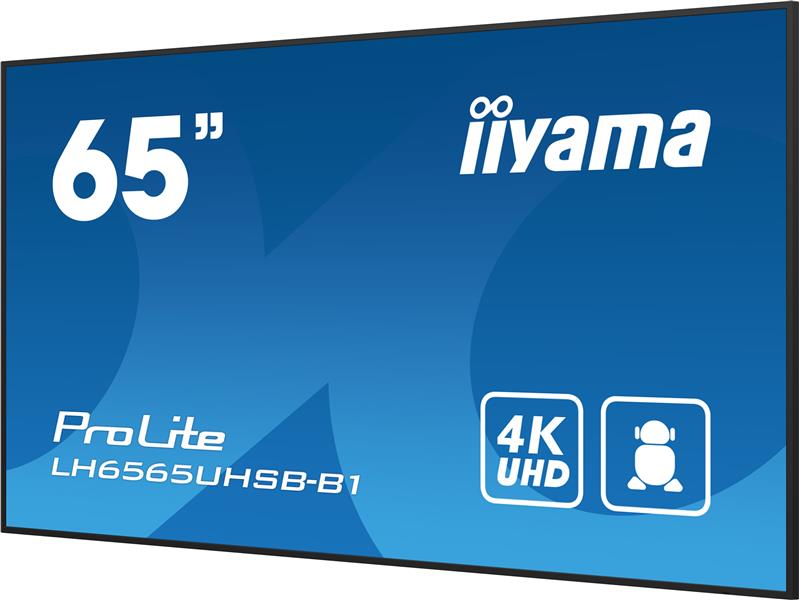 iiyama LH6565UHSB-B1 beeldkrant Kiosk-ontwerp 163,8 cm (64.5"") LED Wifi 800 cd/m² 4K Ultra HD Zwart Type processor Android 11 24/7