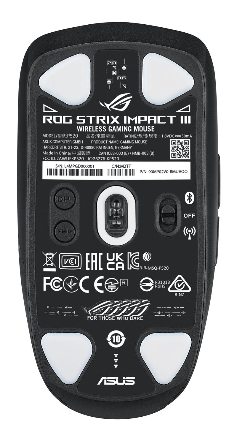 ASUS ROG Strix Impact III Wireless muis Ambidextrous RF-draadloos + Bluetooth Optisch 36000 DPI