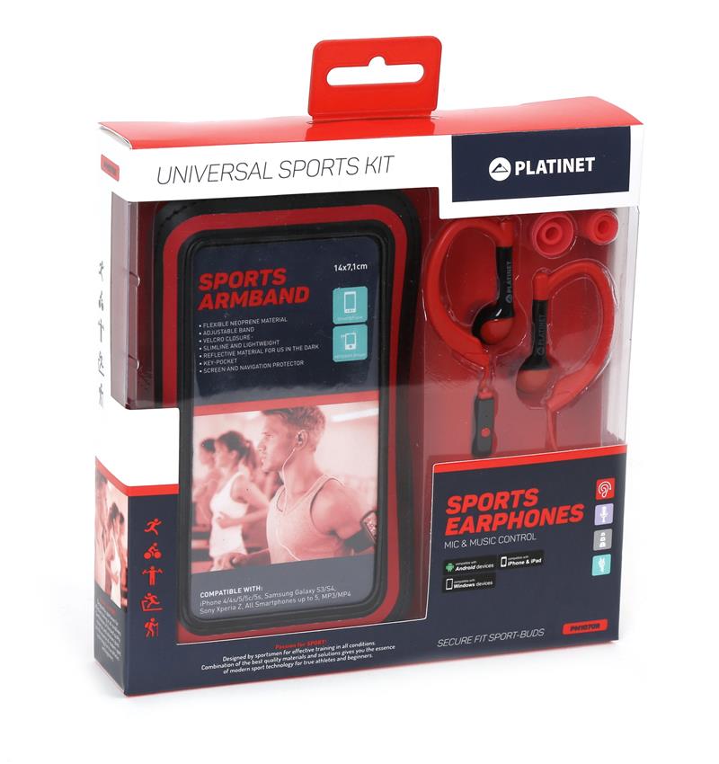 PLATINET IN-EAR EARPHONES MIC SPORT ARMBAND PM1070 RED 42930