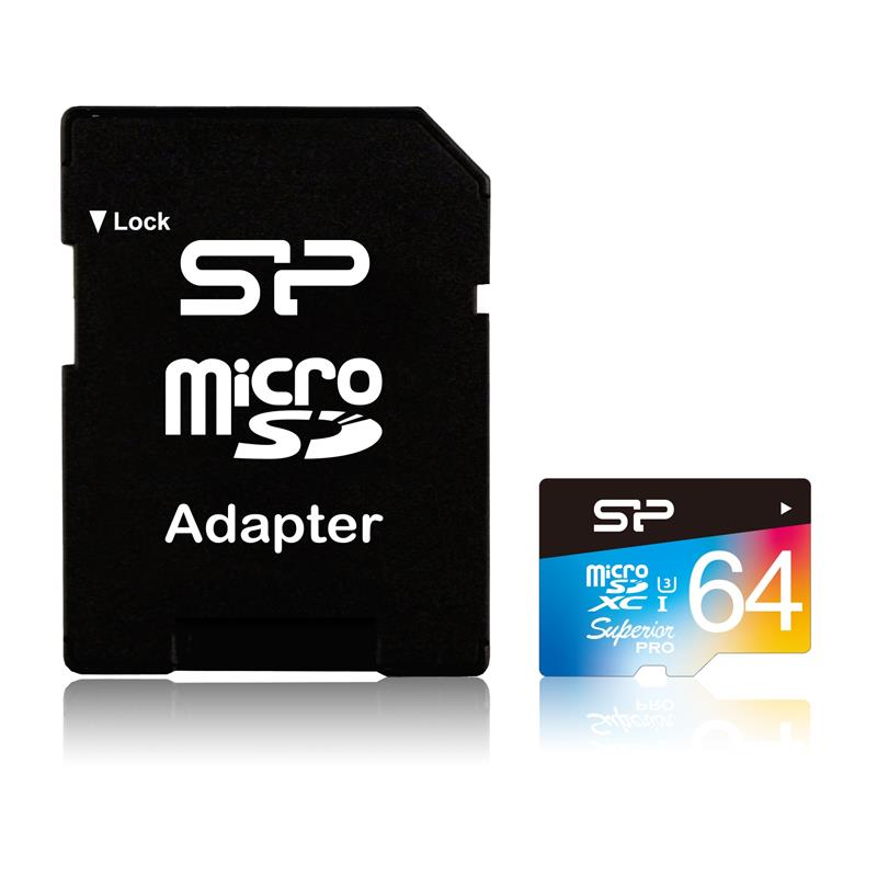 Silicon Power 64GB Superior PRO MicroSDXC Class10 UHS-1 U3 R90/W80Mb/s incl. SD-adapter Zwart