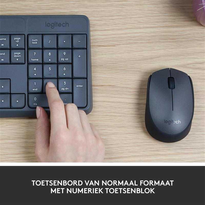 Logitech MK235 toetsenbord Inclusief muis USB QWERTZ Duits Grijs