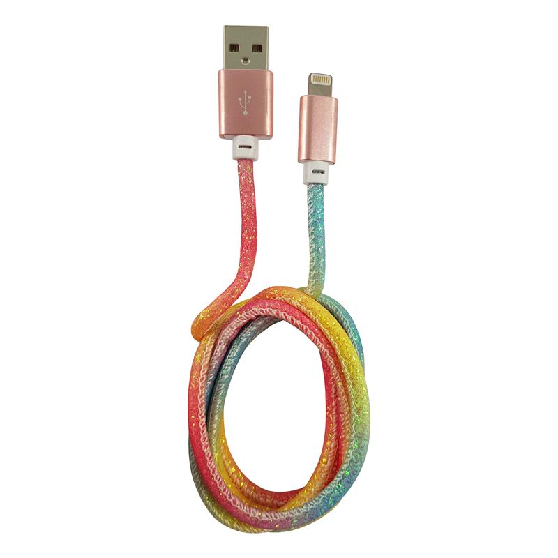 LC-Power LC-C-USB-Lightning-1M-3 MFI USB A to Lightning cable rainbow glitter 1m