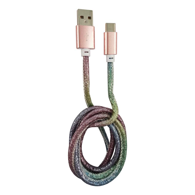 LC-Power LC-C-USB-TYPE-C-1M-4 USB A to USB Type-C cable disco glitter 1m