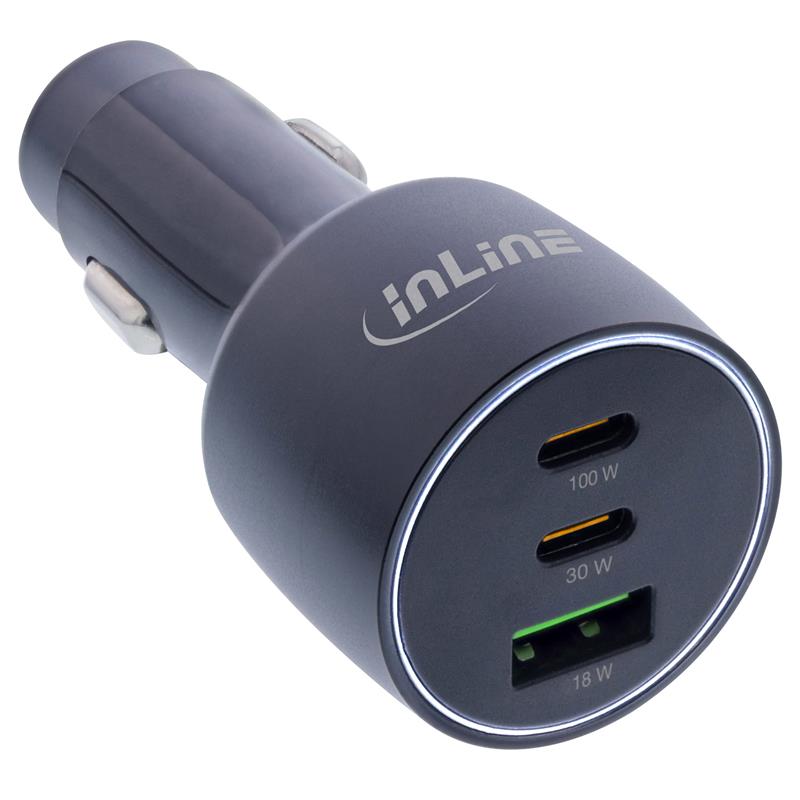 InLine USB car power adapter Power Delivery 2x USB-C QC USB-A black