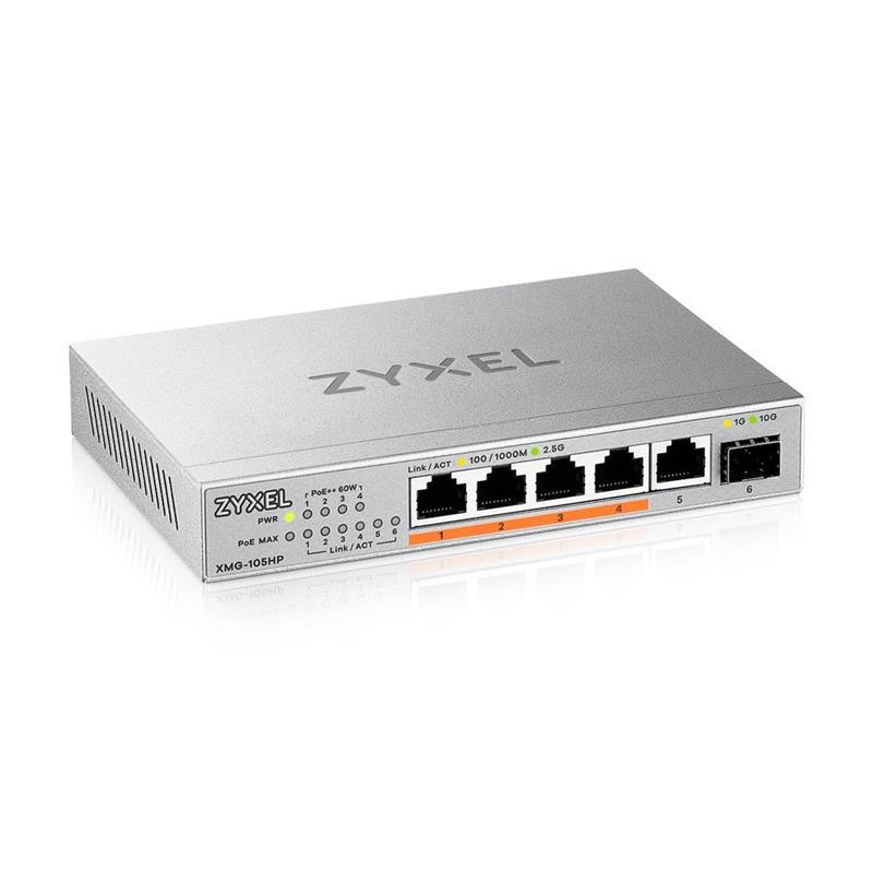 Zyxel XMG-105HP Unmanaged 2.5G Ethernet (100/1000/2500) Power over Ethernet (PoE) Zilver
