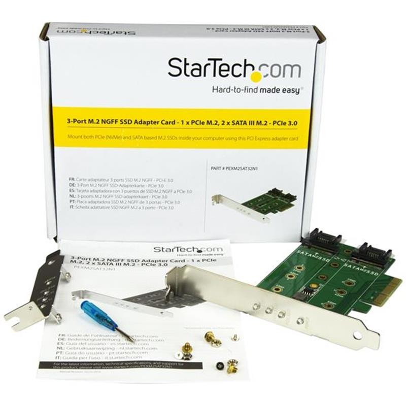 StarTech.com 3-poorts M.2 SSD (NGFF) adapter kaart- 1 x PCIe (NVMe) M.2, 2 x SATA III M.2 PCIe 3.0